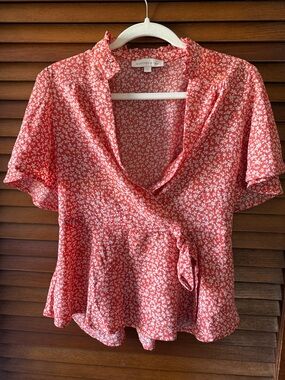 Monteau Coral Floral Wrap Blouse